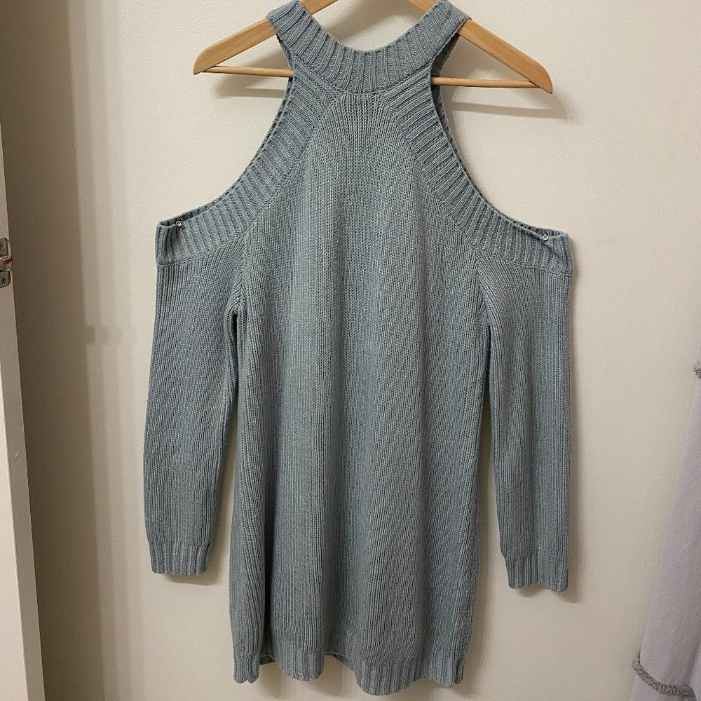 Cold shoulder seafoam sweater dress